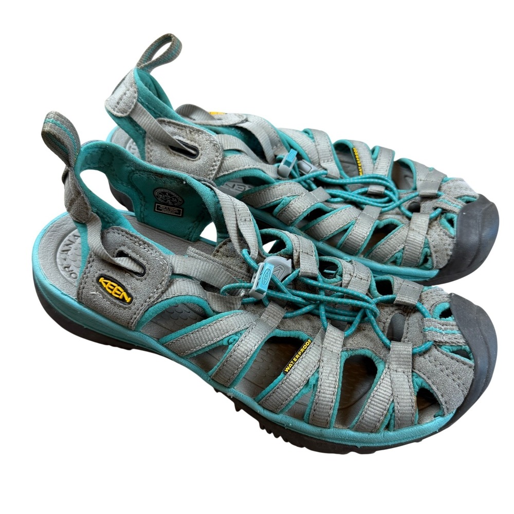 Keen Whisper Waterproof Sandals Womens 9 Grey Turquoise Hiking Shoes 1014205